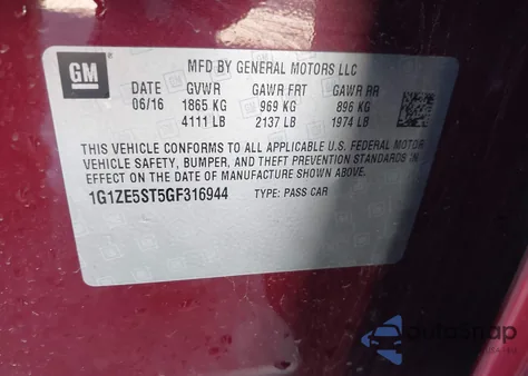 2016 Chevrolet Malibu 1Lt from USA, damaged, VIN 1G1ZE5ST5GF316944